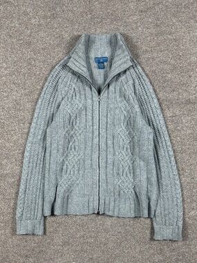 Joseph & Lyman Grey Cashmere Cableknit Cardigan Zip Up Knit Sweater Men’s Medium
